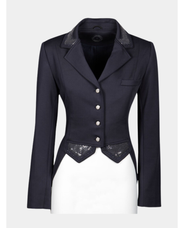 veste de concours avec sequin et fermeture éclair, noire, bleu, taupe ou vert émeraude