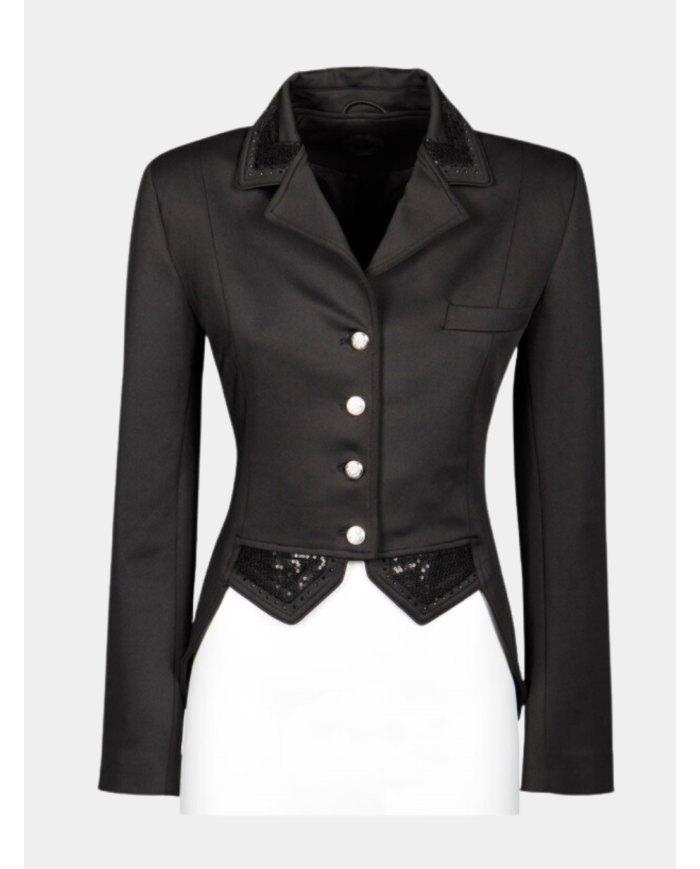 veste de concours avec sequin et fermeture éclair, noire, bleu, taupe ou vert émeraude