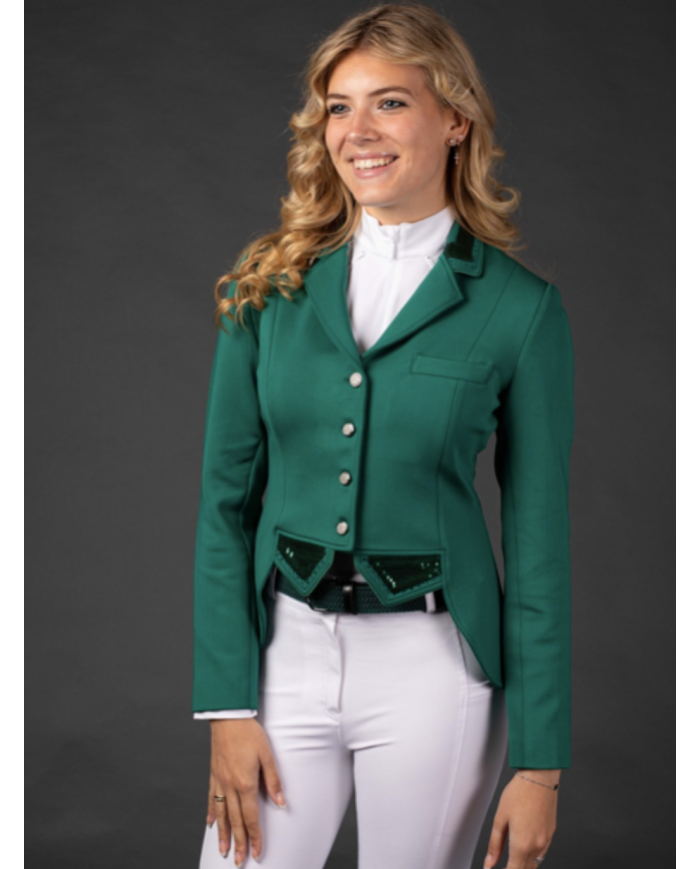 veste de concours avec sequin et fermeture éclair, noire, bleu, taupe ou vert émeraude