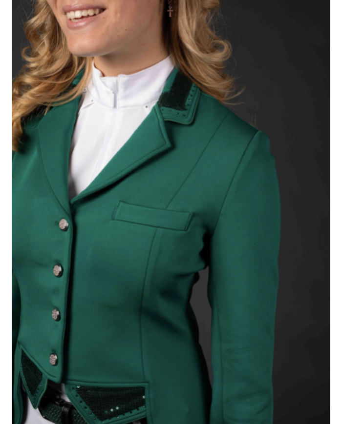 veste de concours avec sequin et fermeture éclair, noire, bleu, taupe ou vert émeraude