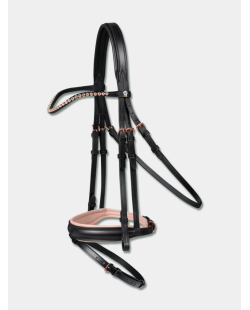 Bridon X-line rosé, strass, cuir marron, cuir noir
