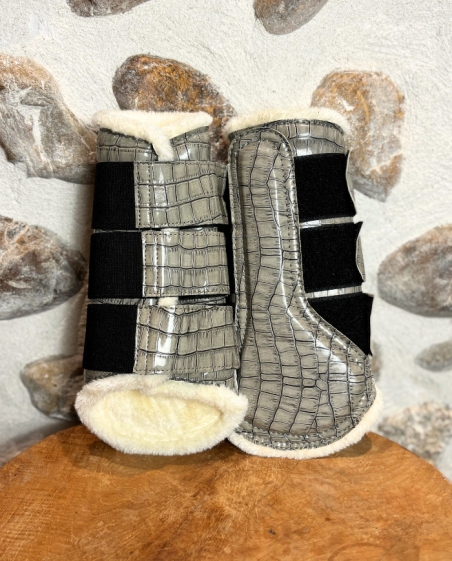 HB - Guêtres glossy croco gris déstockage